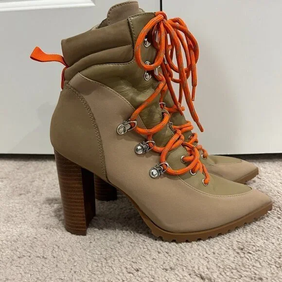 Steve Madden Tan Karey Leather Pointed Toe Lace-up Boots Size 8 - Picture 4 of 10